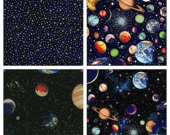 100% Cotton Fabric Nutex Solar System Stars Outer Space