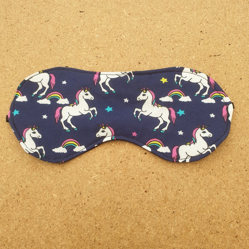 Hand made quality 100% cotton blackout sleep eye mask blindfold migraine hospital Navy unicorn