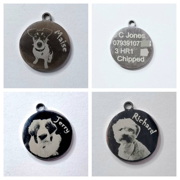 Engraved Pet ID Tag Photo Dog Tag Cat Tag Personalised Stainless Steel Disc tags