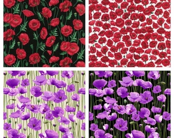 Feld Mohnblumen weiß rot 100% Baumwolle Blumen Kollektion