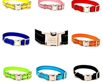 Handmade personalized reflective dog collar, pet collar, durable nylon collar, reflective nylon