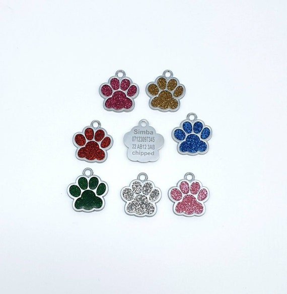 Personalized Engraved Glitter Paw Print Dog ID Tag Cat Tag Pet Tag Reflective Stainlesss Steel ID Tags Etsy Australia