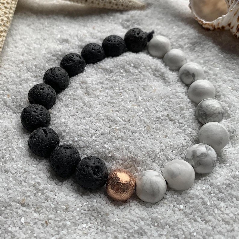 Calming Bracelet Black Lava 10mm Howlite Meteorite Duality Bracelet Yin Yang
