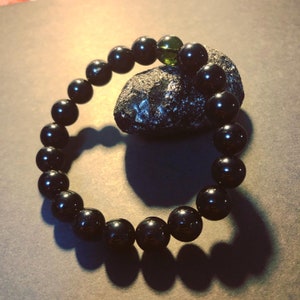 Moldavita con tectita tibetana / Brazalete 10 mm / Raro / Combinación poderosa / Buena suerte / Sincronicidad / Combinación de sinergia