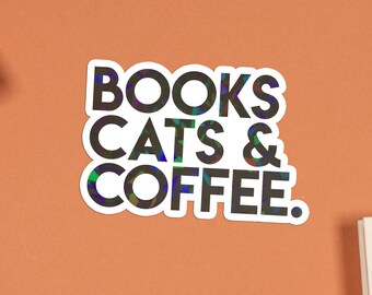 Holographic Bookish Sticker: Cats, Coffee & Books Kindle Decal