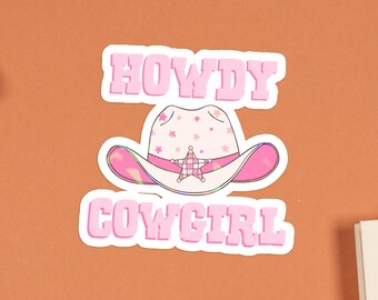 Holographic Bookish Sticker | “Howdy Cowgirl” Kindle Decal | Pink Laptop Sticker Gift for Book Lovers