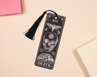 Tarot Card Bookmark | Dark Academia Skull Death Tarot | Magic Witch Bookmark with Tassel | Halloween | Spiritual Gift