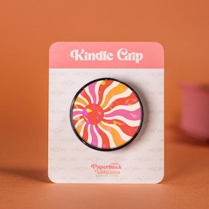 Poignée Kindle | Soleil groovy holographique | Support/support pour téléphone avec finition en résine | Cadeau livresques