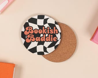 Bookish Baddie Coaster: Black & White Decorative Drink Coaster - Book Lover Gift
