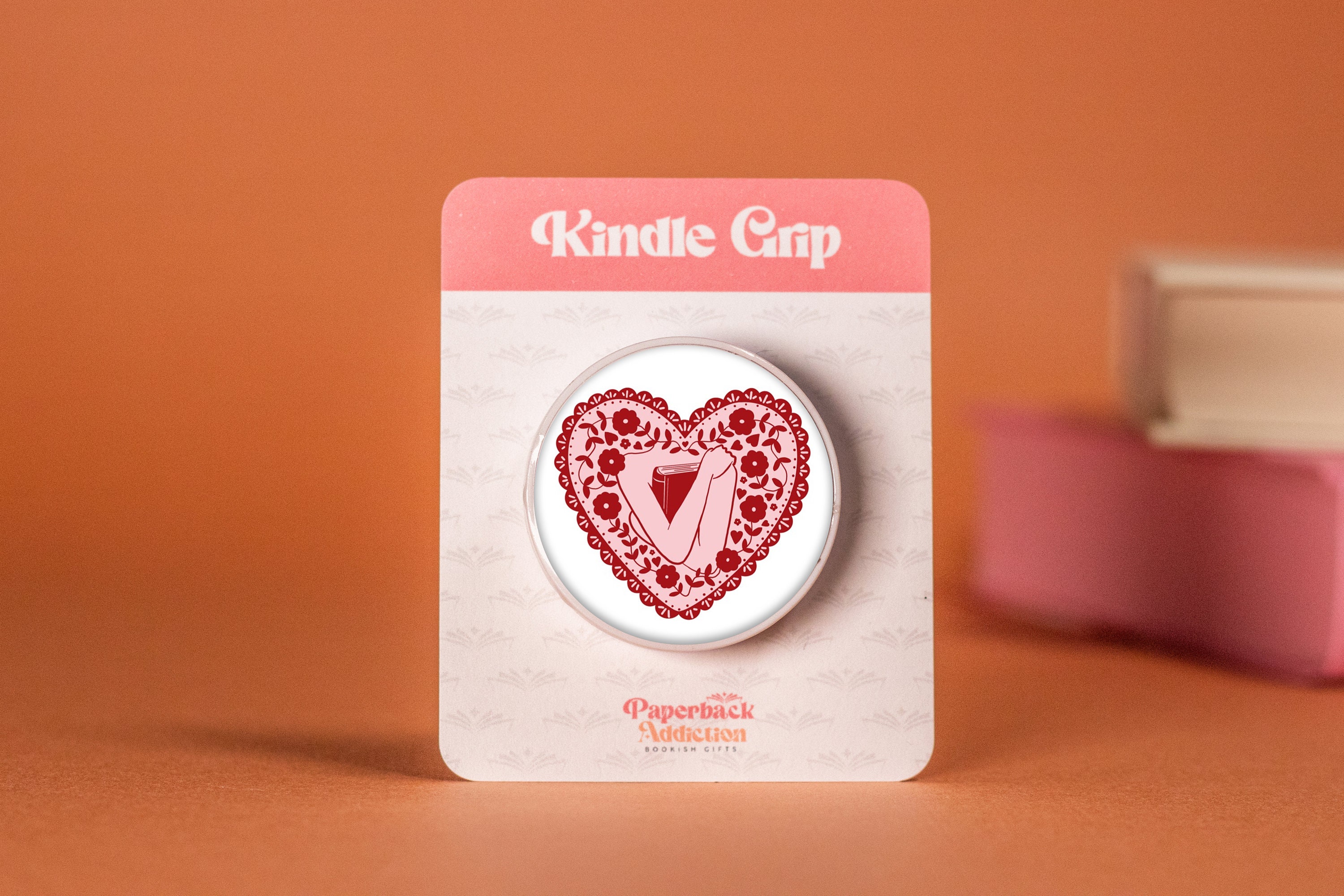 Kindle Grip | Book Hugging Love Heart | Phone Holder/Stand with Resin Finish | Bookish Gift