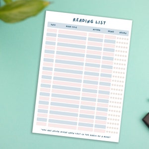 Printable Reading List | Reading Tracker | Downloadable Journal