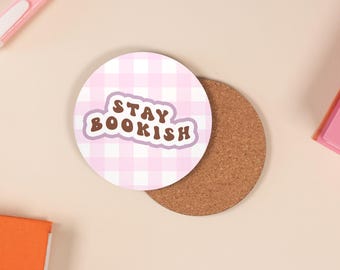 Bookish Coaster: Pink Decorative Drink Coaster - Book Lover Gift