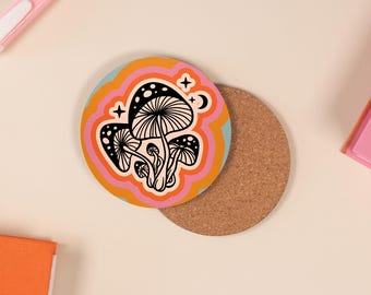 Groovy Mushroom Coaster | Psychedelic Decorative Round Drink Coaster | Colourful Gift