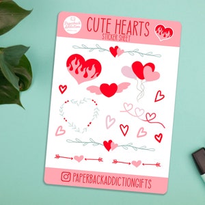 Cute Hearts Sticker Sheet | Handmade Planner Stickers | Cute Digital Illustrations | Bullet Journal Stickers | Valentine's Day