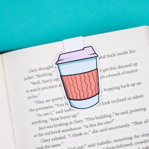 Coffee Cup Magnetic Bookmark: Pastel Travel Mug Design