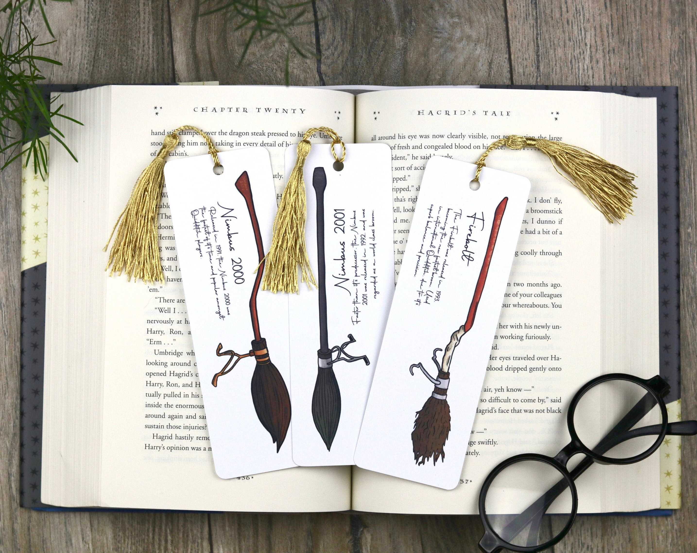 Harry Potter Broomstick Bookmarks Digital Painting with Gold Etsy