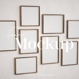 Gallery Wall Frames, Gallery Mockup, Interior Frame Mockup, Set of 8 Frames, Walnut, Frame Mockup, Gallery Wall Frame Mockup, 8 Frame Mockup