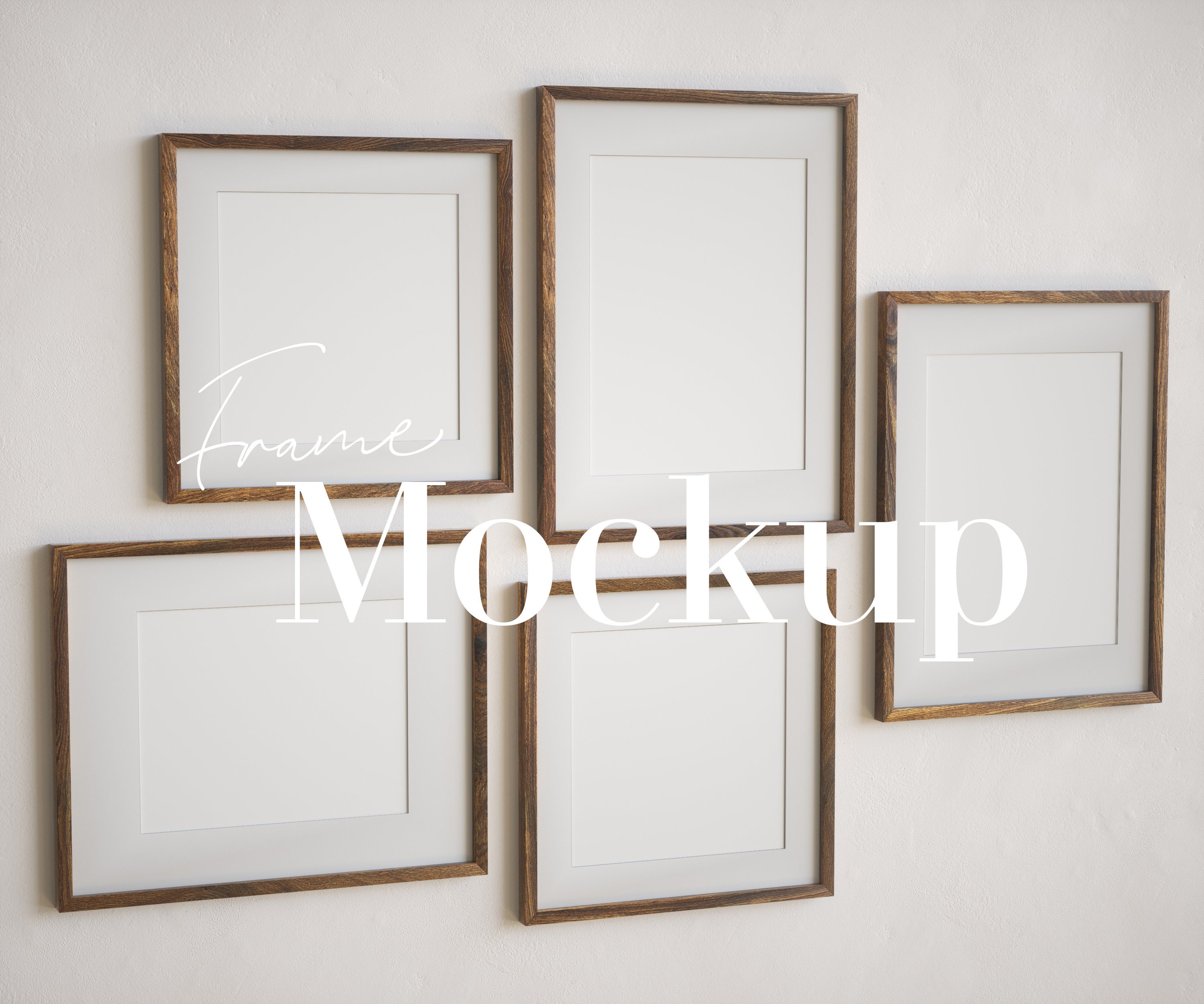 Gallery Frame Set of 5 Frames Minimalist Mockup Walnut Wood Etsy