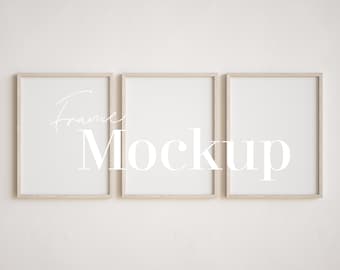 Set of 3 frame mockups, 3:4 ratio, 12x16 18x24 portrait frame mockup, gallery wall wooden frame, vertical frame mockup, neutral background