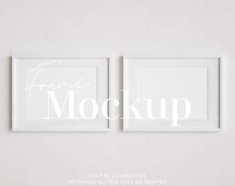 White Wood Frame Mockup: 12x16, 18x24 Landscape, Set of 2 (Digital Download)