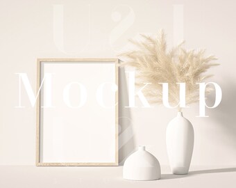 Minimalist Wood Frame Mockup: Boho Artwork Display (Digital Download)