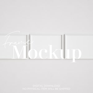 white wood horizontal frame mockup, three white frames mockup, 3:4 ratio, 12x16 18x24 landscape frame mockup, gallery wall frame mockup