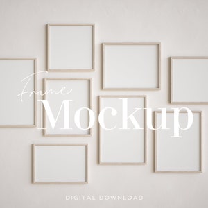 Gallery Wall Frame Mockups, 8 Frame Mockups, Gallery Wall Frames, Gallery Mockup, Oak Frame Mockup, Interior Oak Frame Mockup, 8 Oak Mockups