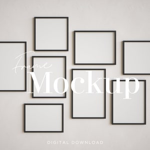Black Frame Mockup, Gallery Wall Frame Mockups, 8 Frame Mockups, Gallery Wall Frames, Gallery Mockup, Interior Black Frame Mockup, 8 Mockups