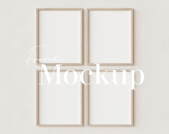Gallery Wall Mockup: 4 Frames, Shabby Chic Wooden Style (JPG, PSD)