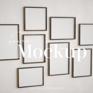 8 Frame Mockups, Gallery Wall Frames, Gallery Mockup, Dark Walnut Frame Mockup, Gallery Wall Frame Mockups, Interior Frame Mockup, 8 Mockups