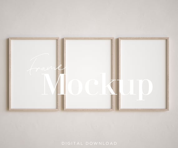 Oak Wood Frame Mockup: 2x3 Ratio, Set of 3 (Digital Download)