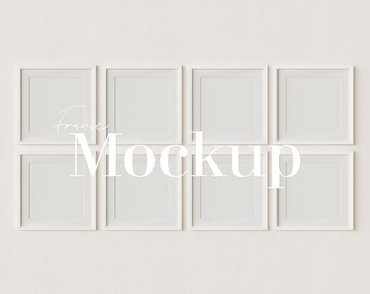 Maqueta de 8 marcos: maqueta minimalista de pared de galería (PSD y JPG)