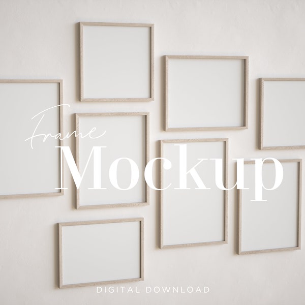 Oak Frame Mockup, Gallery Wall Frame Mockups, Gallery Wall Frames, Gallery Mockup, 8 Frame Mockups, Interior Oak Frame Mockup, 8 Oak Mockups