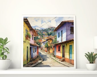 Guatape, El Peñon, Colombia, Salento AI, Watercolour, Instant Download, Digital Poster, Printable Art, Artwork Download, Digital