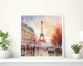 Paris, France, França, Eiffel Tower, AI, Watercolour, Instant Download, Digital Poster, Printable Art, Artwork Download, Digital