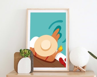 Woman, Beach, Hat, Pool, Illustration, Instant Download, Digital Poster, Printable Wall Art, Artwork Download, Digital Download