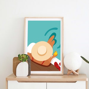 Woman, Beach, Hat, Pool, Illustration, Instant Download, Digital Poster, Printable Wall Art, Artwork Download, Digital Download image 1