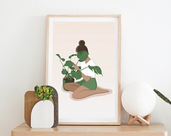 Plant Face Illustration, Woman with Plant Art Print (Digital Download)