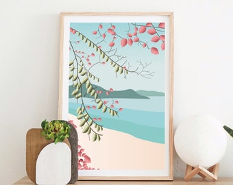 Positano, Flowers, Ocean, Beach, Instant Download, Digital Poster, Printable Art, Printable Wall Art, Artwork Download, Digital Download