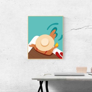 Woman, Beach, Hat, Pool, Illustration, Instant Download, Digital Poster, Printable Wall Art, Artwork Download, Digital Download image 4