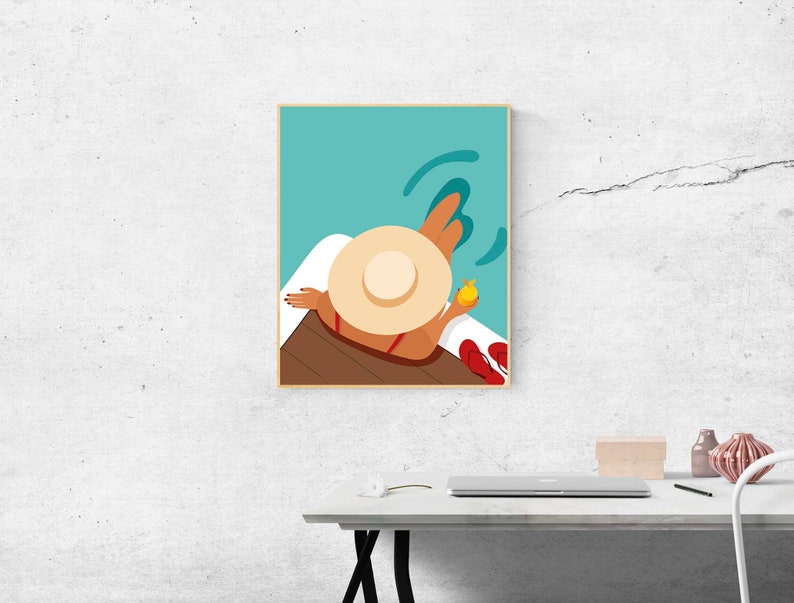 Woman, Beach, Hat, Pool, Illustration, Instant Download, Digital Poster, Printable Wall Art, Artwork Download, Digital Download image 4