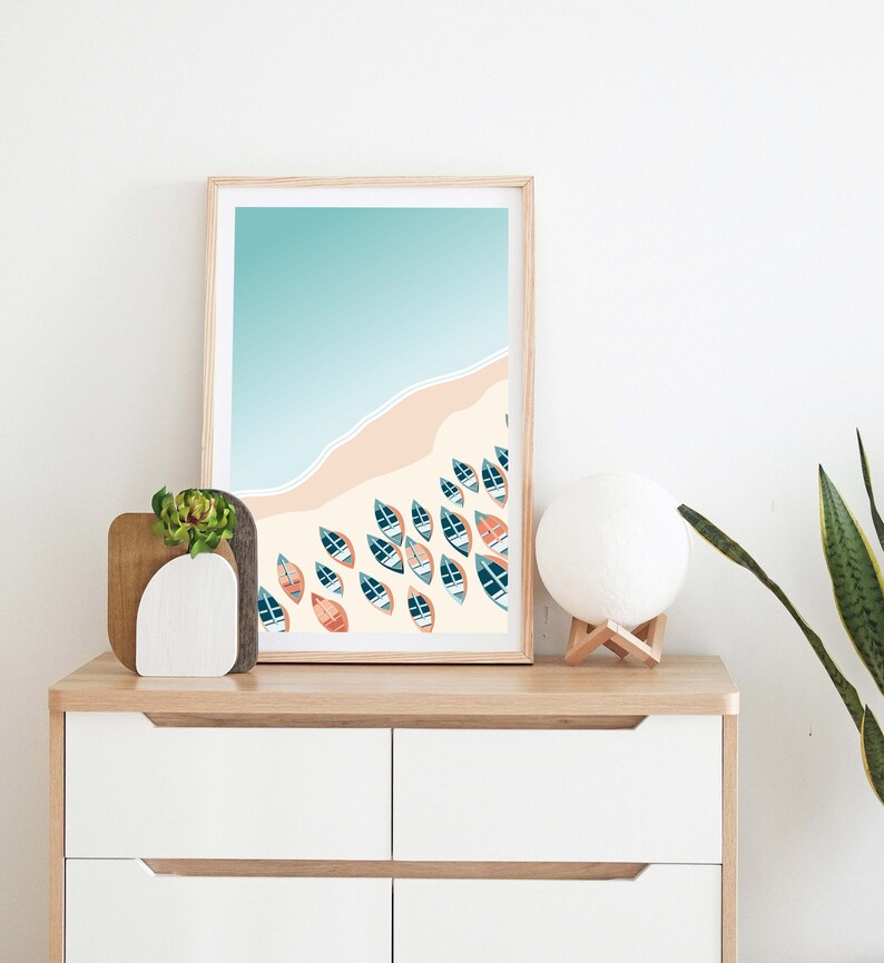 Praiano, Beach, Boats, Illustration, Instant Download, Digital Poster, Printable Art, Printable Wall Art, Artwork Download, Digital Download image 1