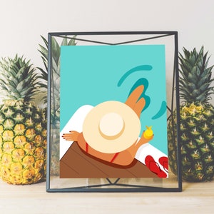Woman, Beach, Hat, Pool, Illustration, Instant Download, Digital Poster, Printable Wall Art, Artwork Download, Digital Download image 3
