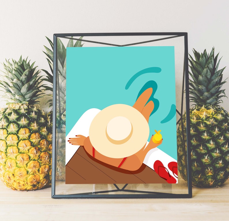 Woman, Beach, Hat, Pool, Illustration, Instant Download, Digital Poster, Printable Wall Art, Artwork Download, Digital Download image 3