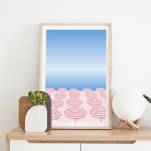 Sombreros rosas, Playa, Niza, Francia, Descarga instantánea, Póster digital, Arte imprimible, Arte mural imprimible, Descarga de ilustraciones, Descarga digital