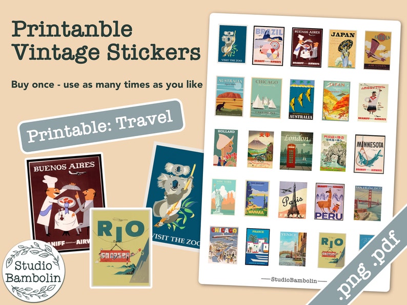 25 Travel Themed Stickers to print yourself lovely | Etsy
