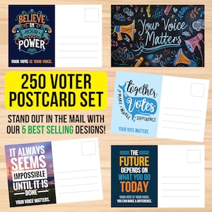 250 Voter Postkarten - Unsere 5 meistverkauften Designs! - Wählerpostkarten Schüttgut - Postkarten an Wähler 4 "x 6" - Wählen Sie leere Postkarten für den Versand ab