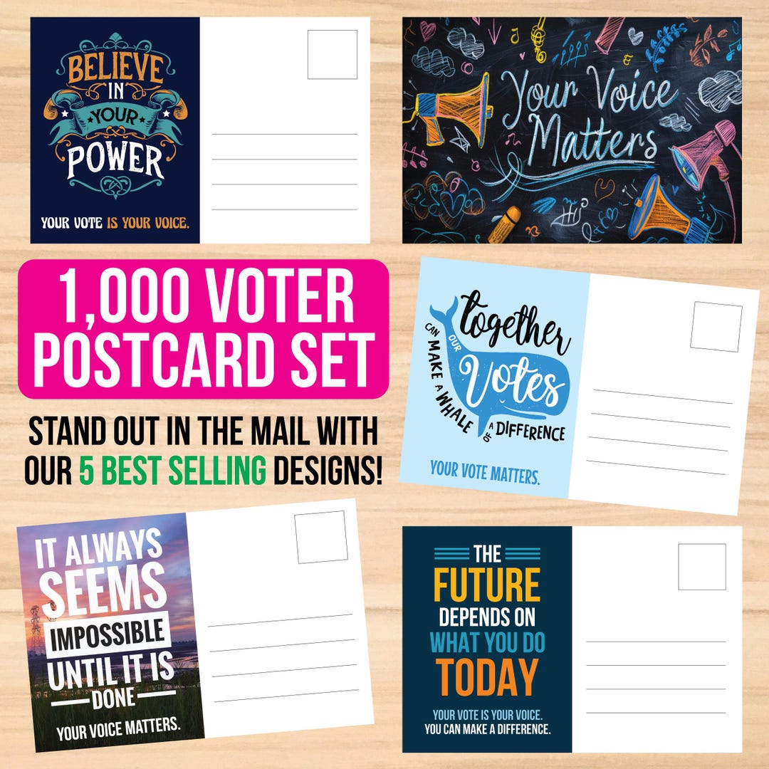 Voting Rights Postcards 1,000 Voter Postcard Set - Our Top 5 Election Postcards - Voter ...