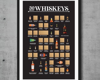 50 Best Whiskeys Scratch Off Poster - Whiskey Print - Whiskey Bar Decor - Whiskey Sign - Best Whiskey Gifts for Men!