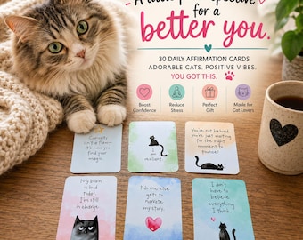 Cat Lover Gift, Affirmation Cards for Cat Lovers, 30 Daily Affirmation Cards, Mental Health Gift, Self Care Cards, Cat Mom Gift